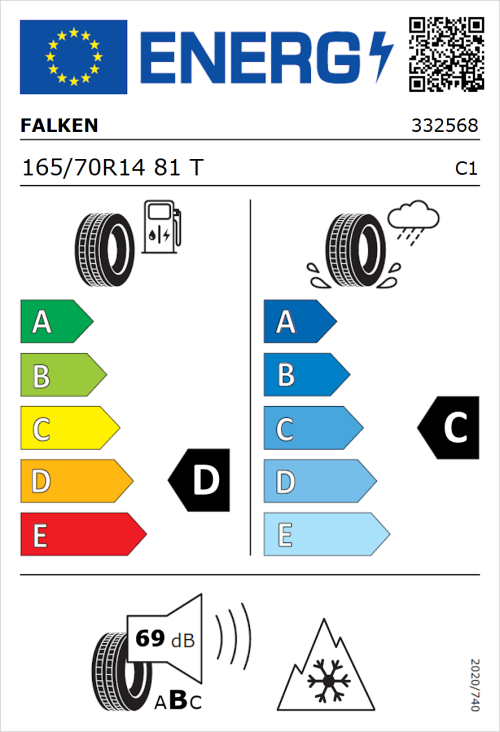 Tyre Label for Falken Euroall Season AS210 165/70R14 81T