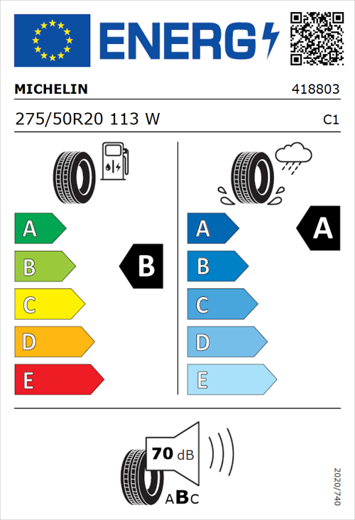 Tyre Label for Michelin Latitude Sport 3 275/50R20 113W