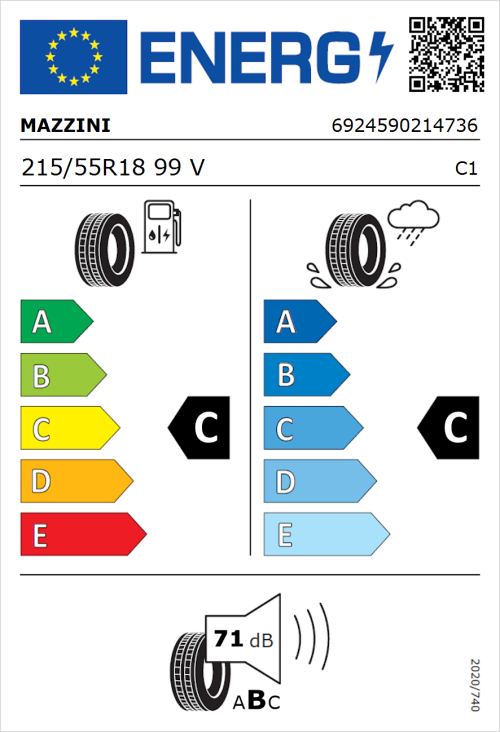 Tyre Label for Mazzini Ecosaver 215/55R18 99V