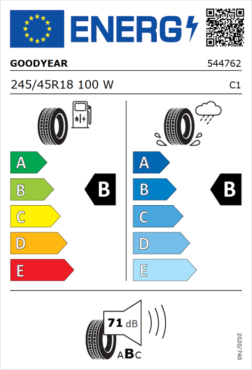 Tyre Label for Goodyear Eagle F1 Asymmetric 3 245/45R18 100W
