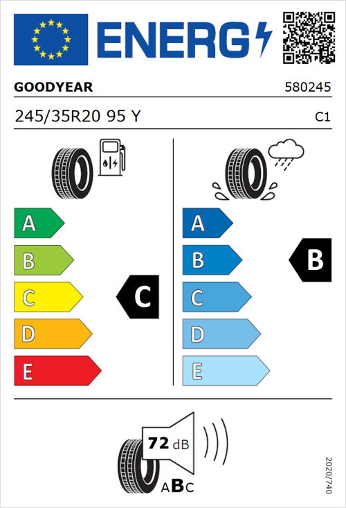 Tyre Label for Goodyear Eagle F1 Asymmetric 3 245/35R20 95Y