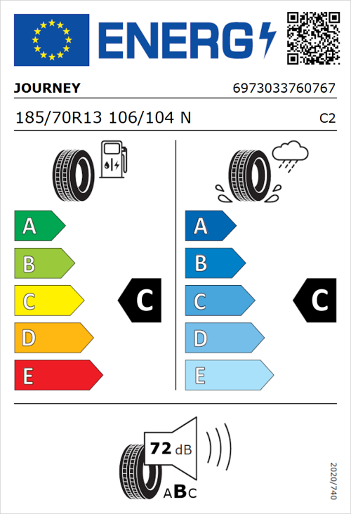 Tyre Label for Journey WR301 185/70R13 106/104N