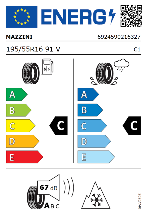 Tyre Label for Mazzini Versat-AS8 195/55R16 91V