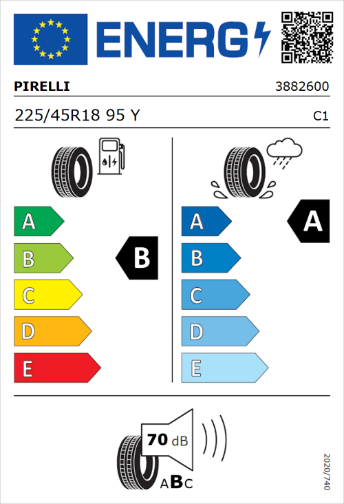 Tyre Label for Pirelli Powergy 225/45R18 95Y