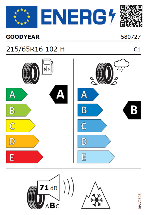 Tyre Label for Goodyear Vector 4Seasons Gen-3 215/65R16 102H