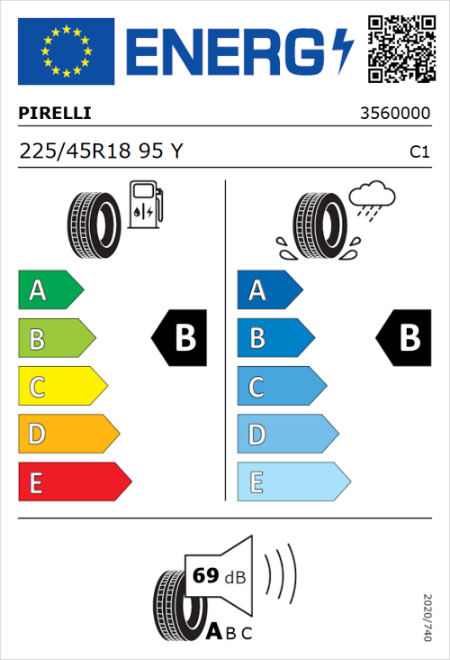Tyre Label for Pirelli Cinturato P7 225/45R18 95Y