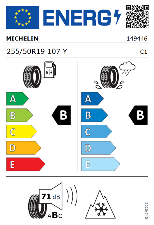 Tyre Label for Michelin CrossClimate 2 255/50R19 107Y