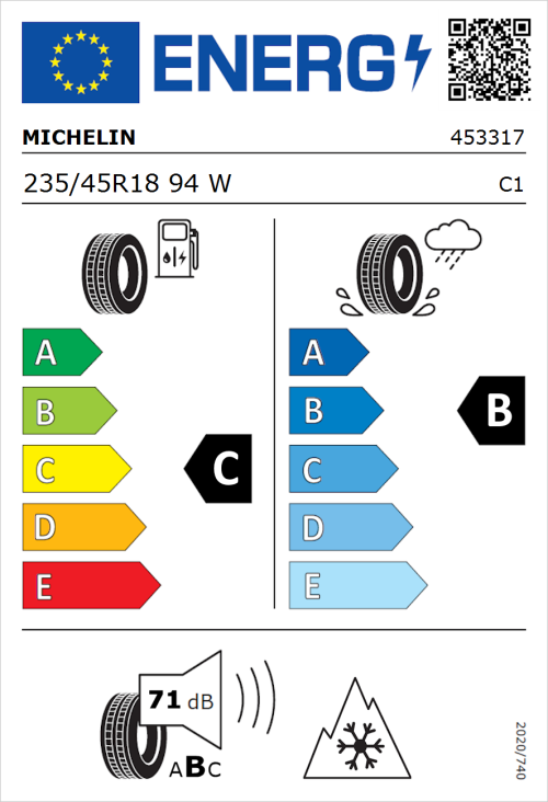 Tyre Label for Michelin CrossClimate 2 235/45R18 94W