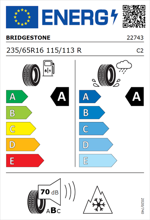 Tyre Label for Bridgestone Duravis R660 235/65R16 115/113R