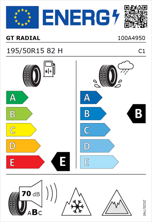 Tyre Label for GT Radial WinterPro 2 evo 195/50R15 82H