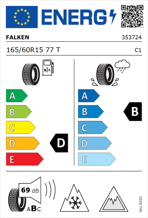 Tyre Label for Falken Eurowinter HS02 165/60R15 77T