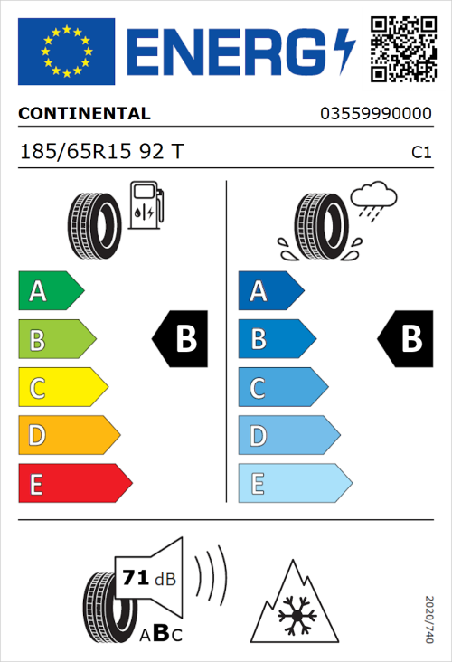 Tyre Label for Continental AllSeasonContact 2 185/65R15 92T