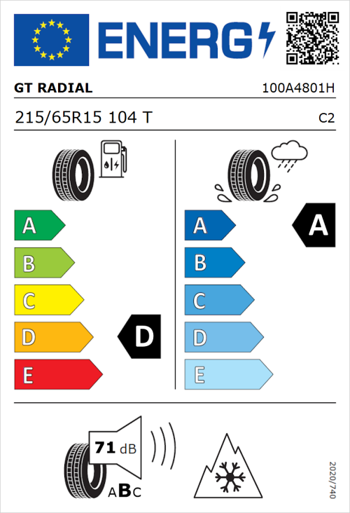 Tyre Label for GT Radial Maxmiler Allseason2 215/65R15 104T