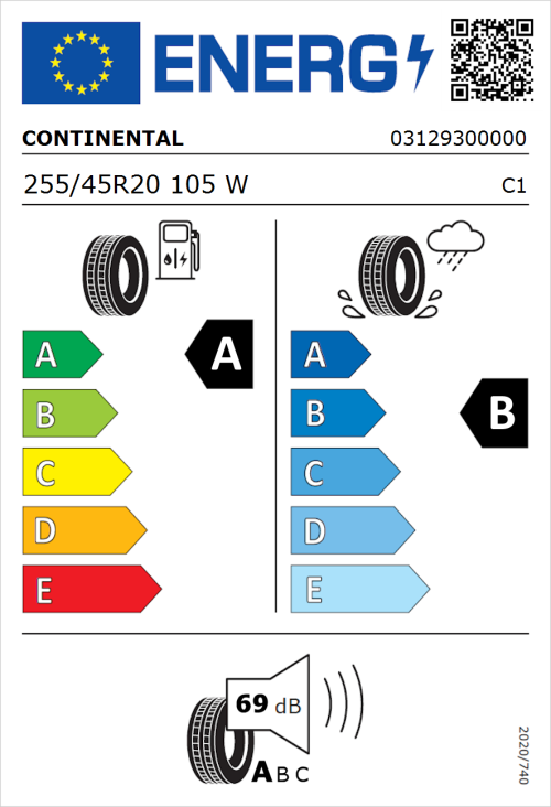 Tyre Label for Continental EcoContact 6 255/45R20 105W