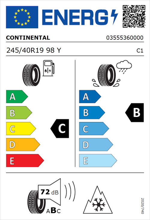 Tyre Label for Continental AllSeasonContact 2 245/40R19 98Y