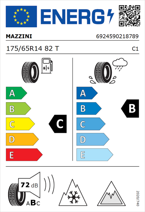 Tyre Label for Mazzini Versat-AS8 175/65R14 82T