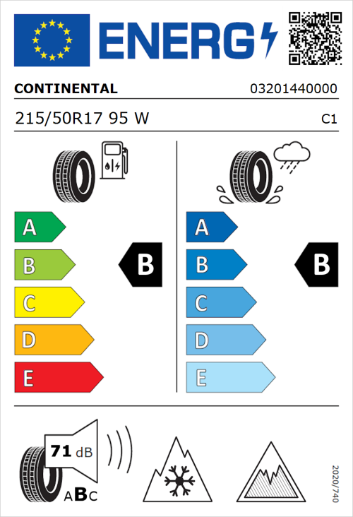 Tyre Label for Continental AllSeasonContact 2 215/50R17 95W