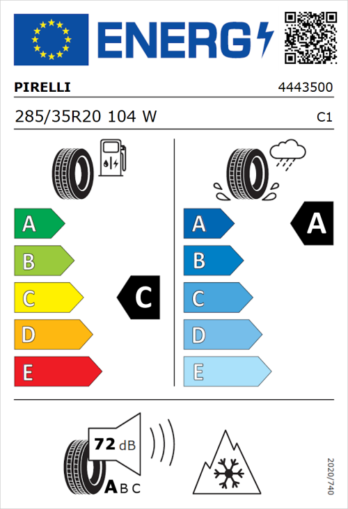 Tyre Label for Pirelli P Zero Winter 2 285/35R20 104W