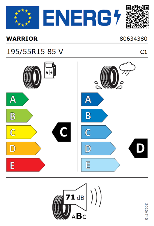 Tyre Label for Warrior Eco-Max 195/55R15 85V