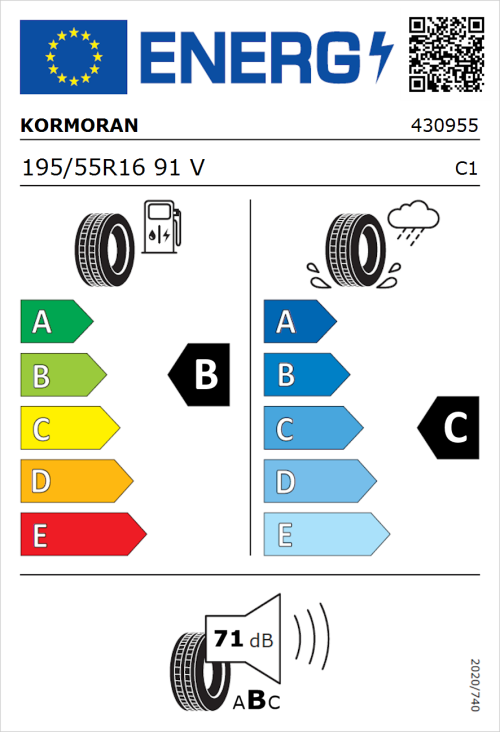 Tyre Label for Kormoran Summer 3 195/55R16 91V