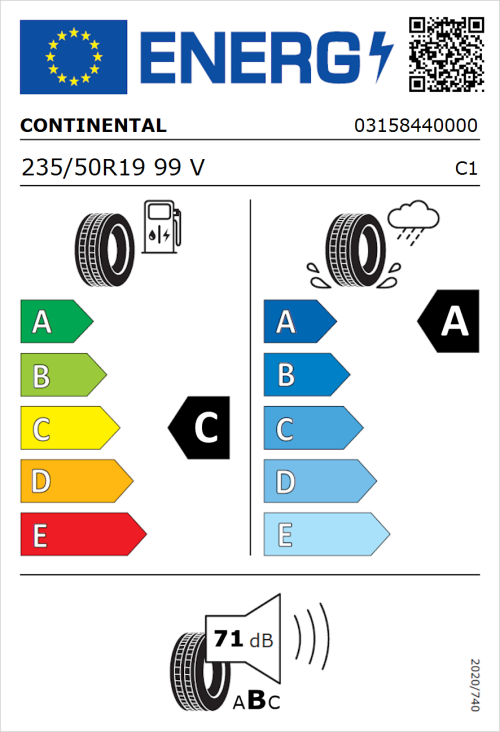 Tyre Label for Continental ContiSportContact 5 235/50R19 99V
