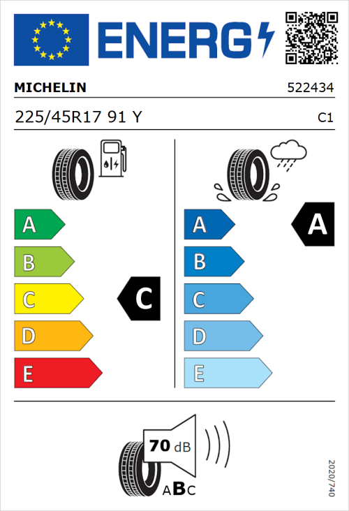 Tyre Label for Michelin Primacy 5 225/45R17 91Y