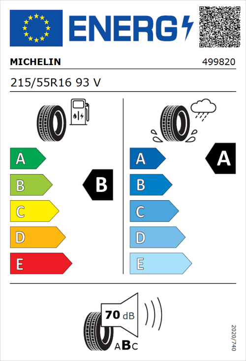 Tyre Label for Michelin Primacy 5 215/55R16 93V