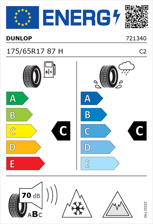 Tyre Label for Dunlop All Season 2 175/65R17 87H