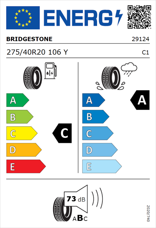 Tyre Label for Bridgestone Potenza Sport Evo 275/40R20 106Y