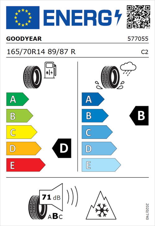 Tyre Label for Goodyear Vector 4Seasons Gen-1 165/70R14 89/87R