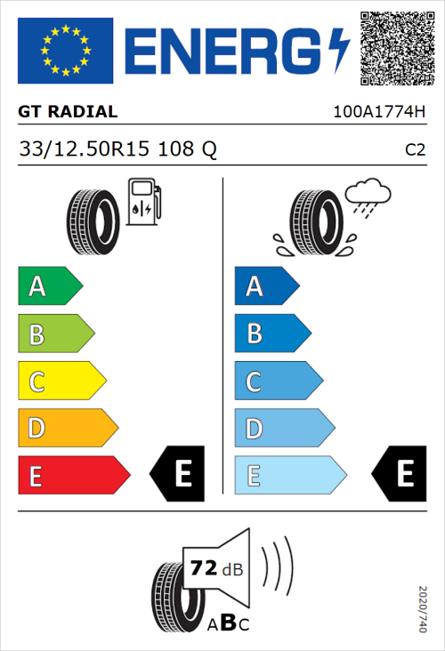 Tyre Label for GT Radial ADVENTURO M/T 33/12.50R15 108Q
