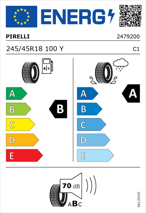 Tyre Label for Pirelli Cinturato P7 245/45R18 100Y